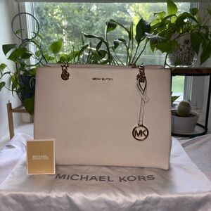 MICHAEL KORS light, beige Saffiano Leather Chain-Handle Tote